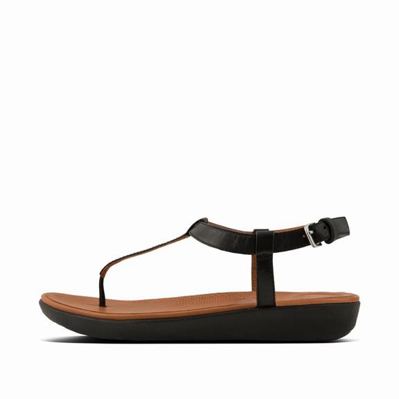 FitFlop Women's TIA Leather T-Bar Back Strap Sandals - Black (OCWZS-2563)